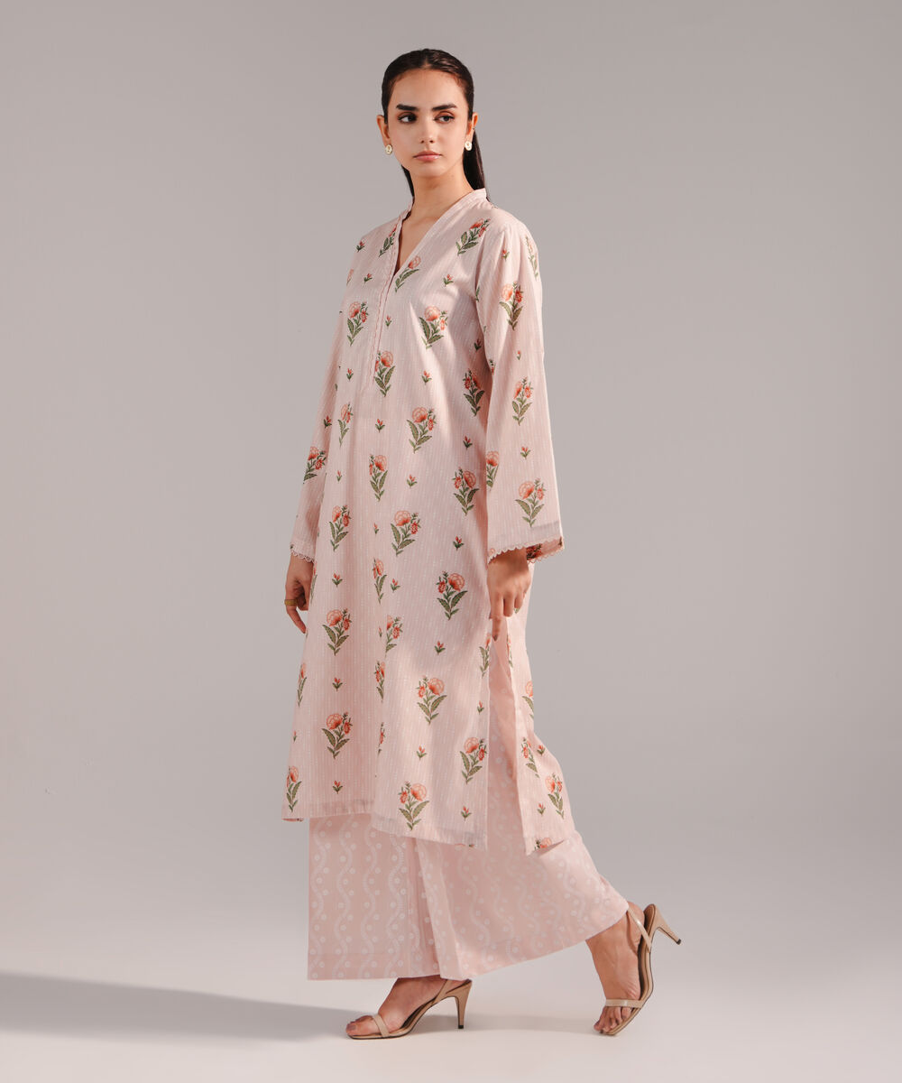 Women's RTW Lawn Printed Pink Straight Shirt