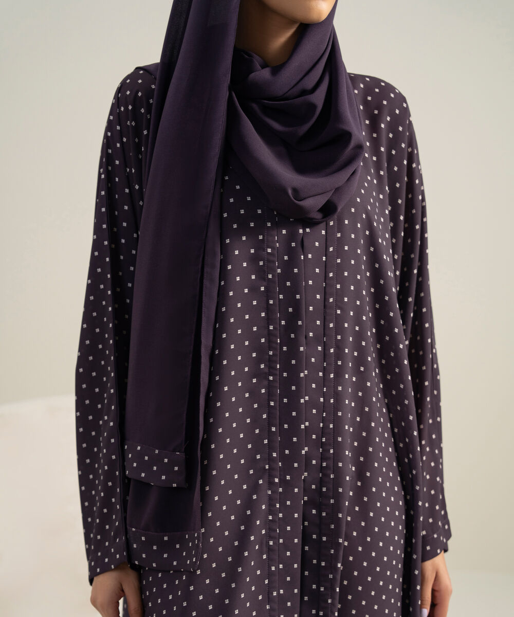 Women's Polyester Purple Kimono Printed Abbaya Set