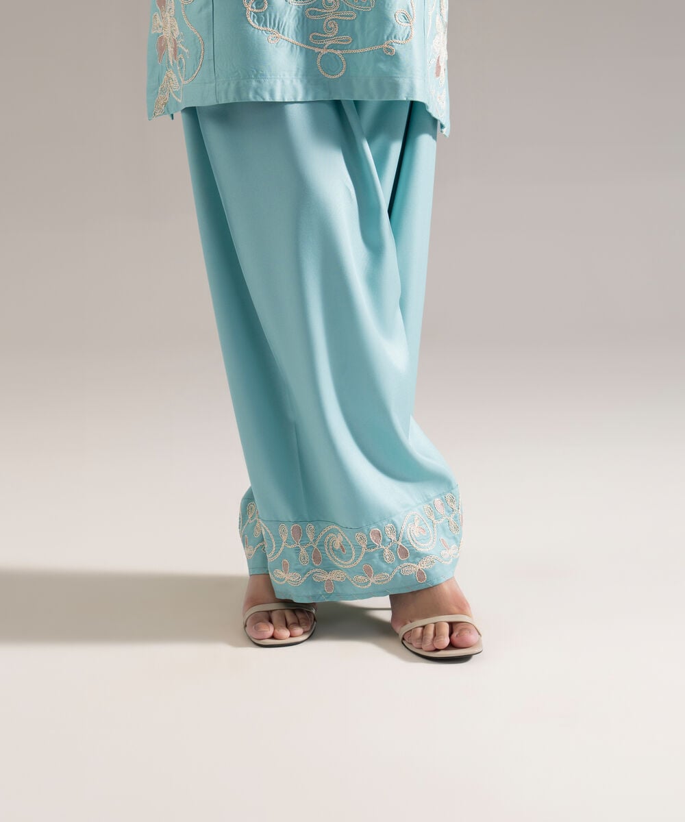 Women's RTW Viscose Marina Solid Blue Farshi Shalwar