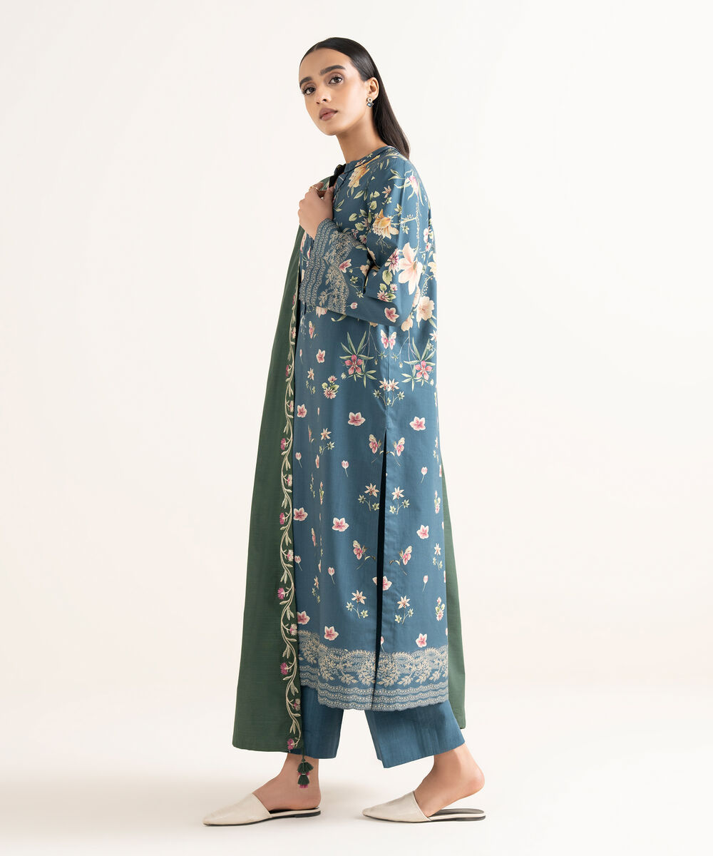 Women's Unstitched Cross Hatch Embroidered Light Peach 3 Piece Suit