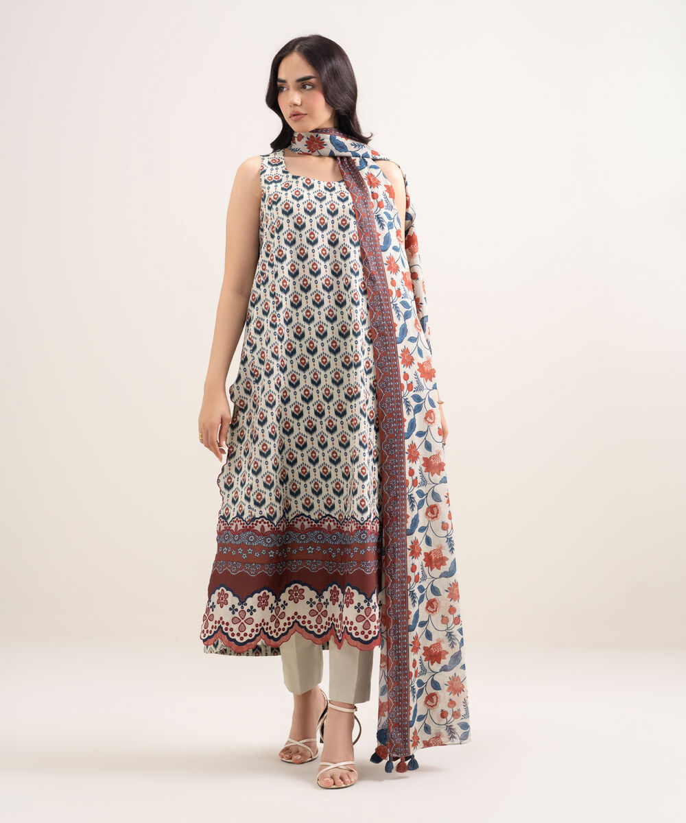Women's Unstitched Lawn Embroidered Multi 2 Piece Suit