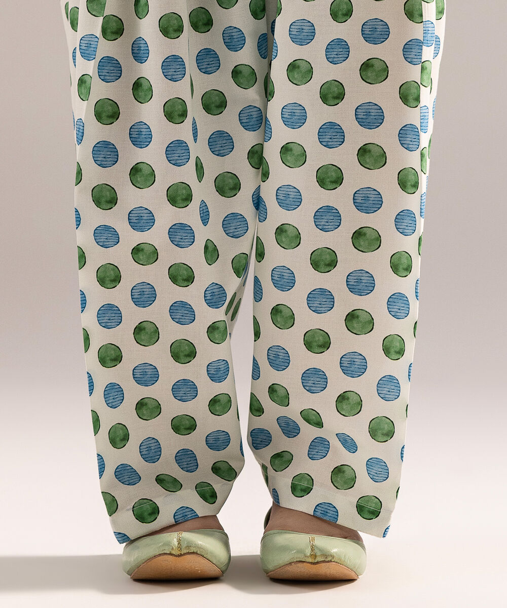 Women's RTW Cambric Printed White Shalwar