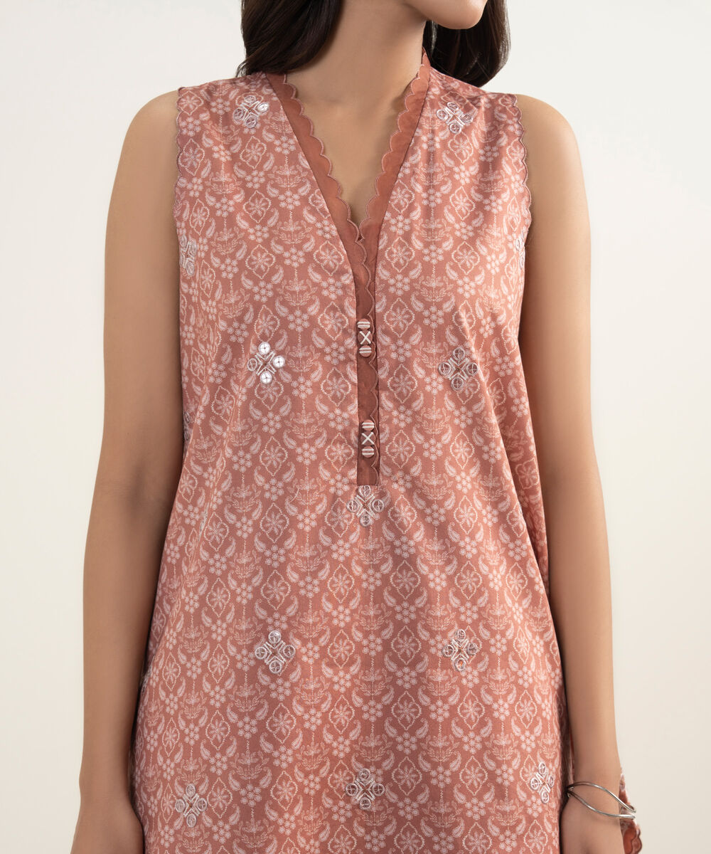 Women's Unstitched Lawn Embroidered Pink 3 Piece Suit