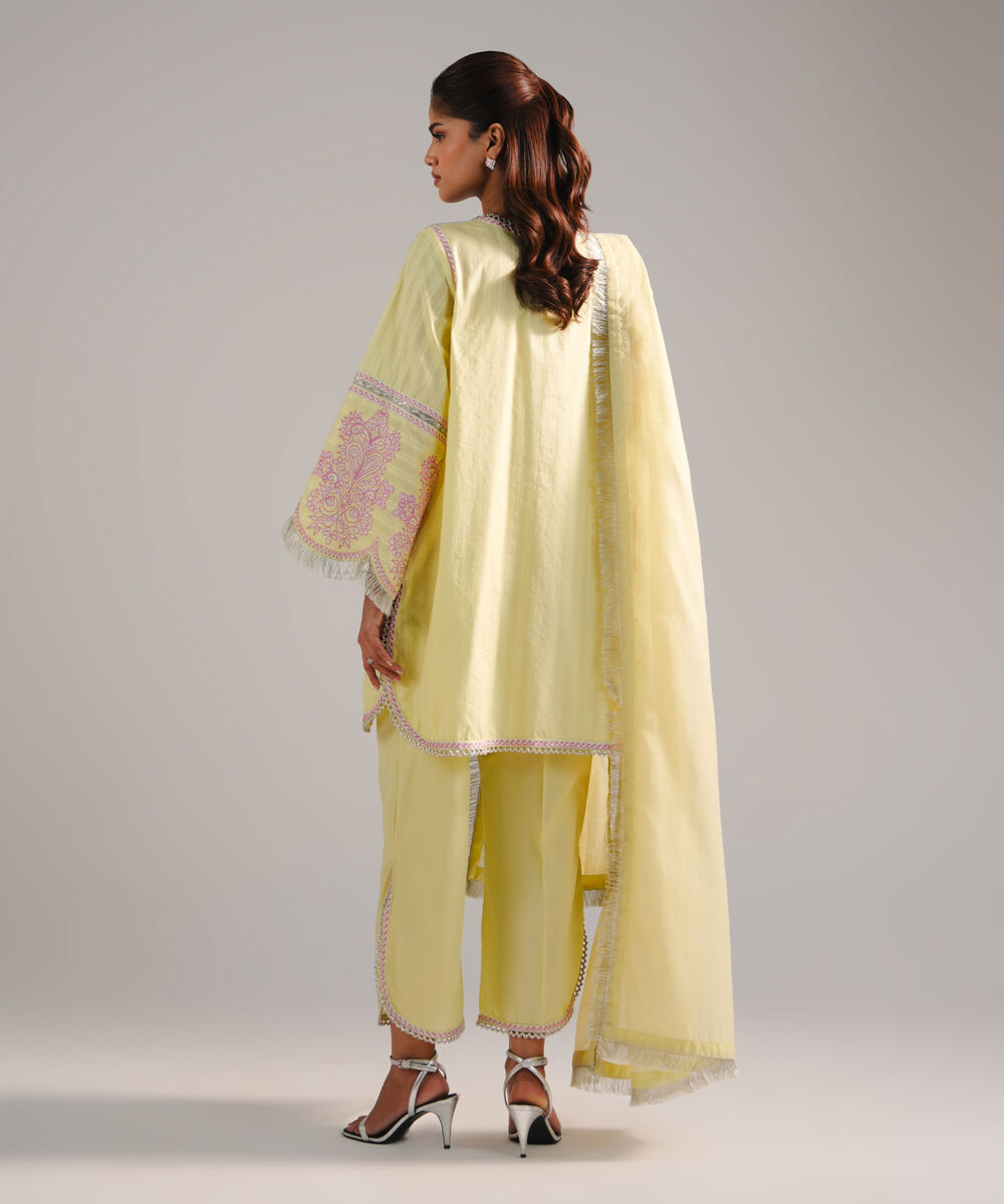 Women's RTW Leno Kara Embroidered Lime Yellow 3 Piece Suit