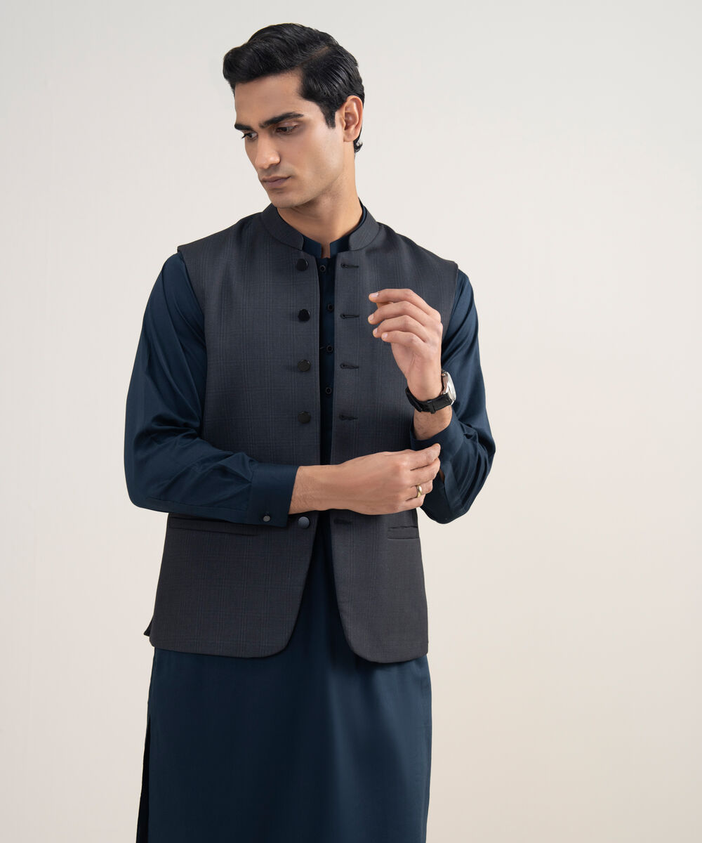 Men's Stitched Premium Suiting Charcoal Waistcoat