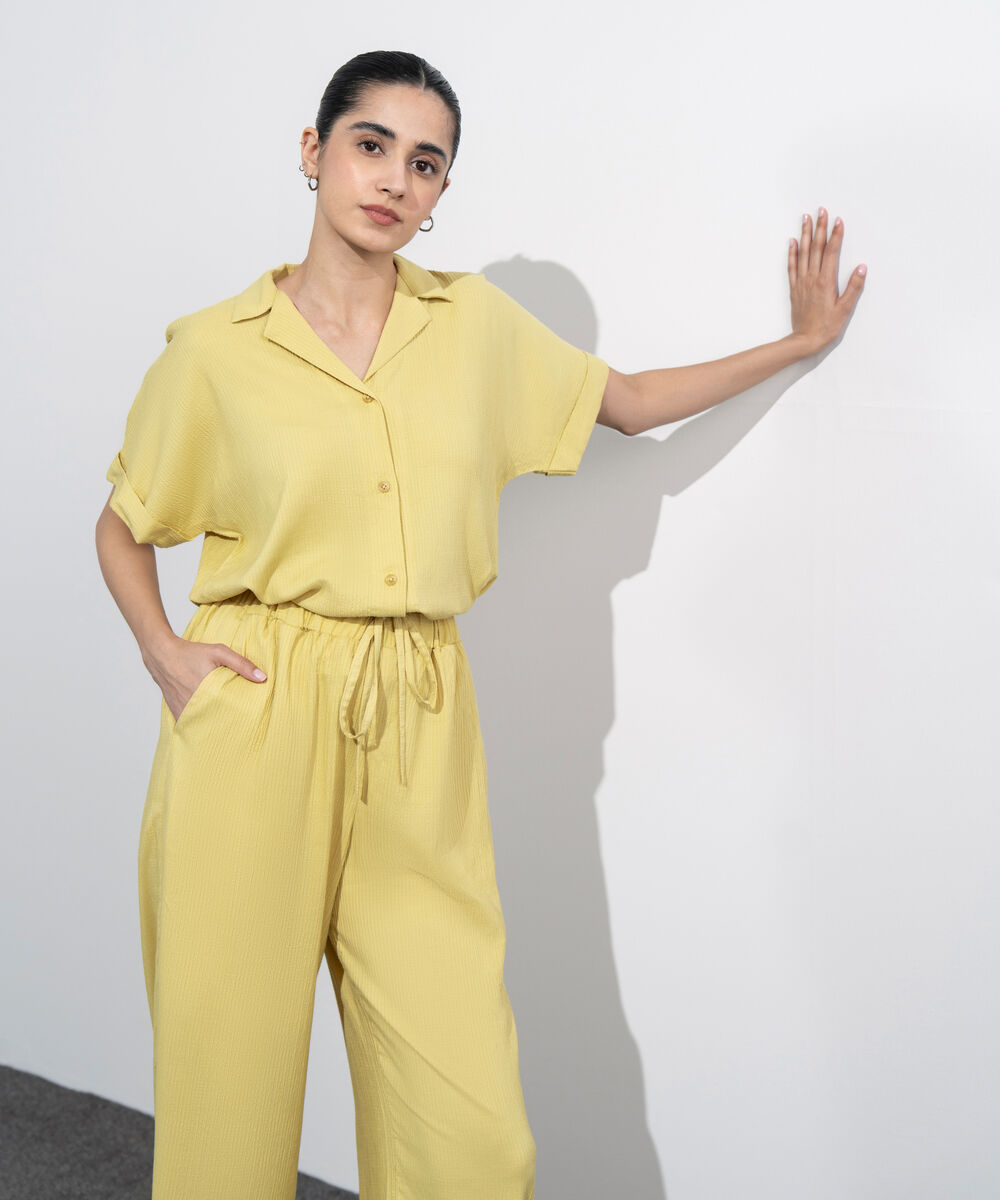 Women's Western Wear Lime Wide-Leg Seersucker Trousers