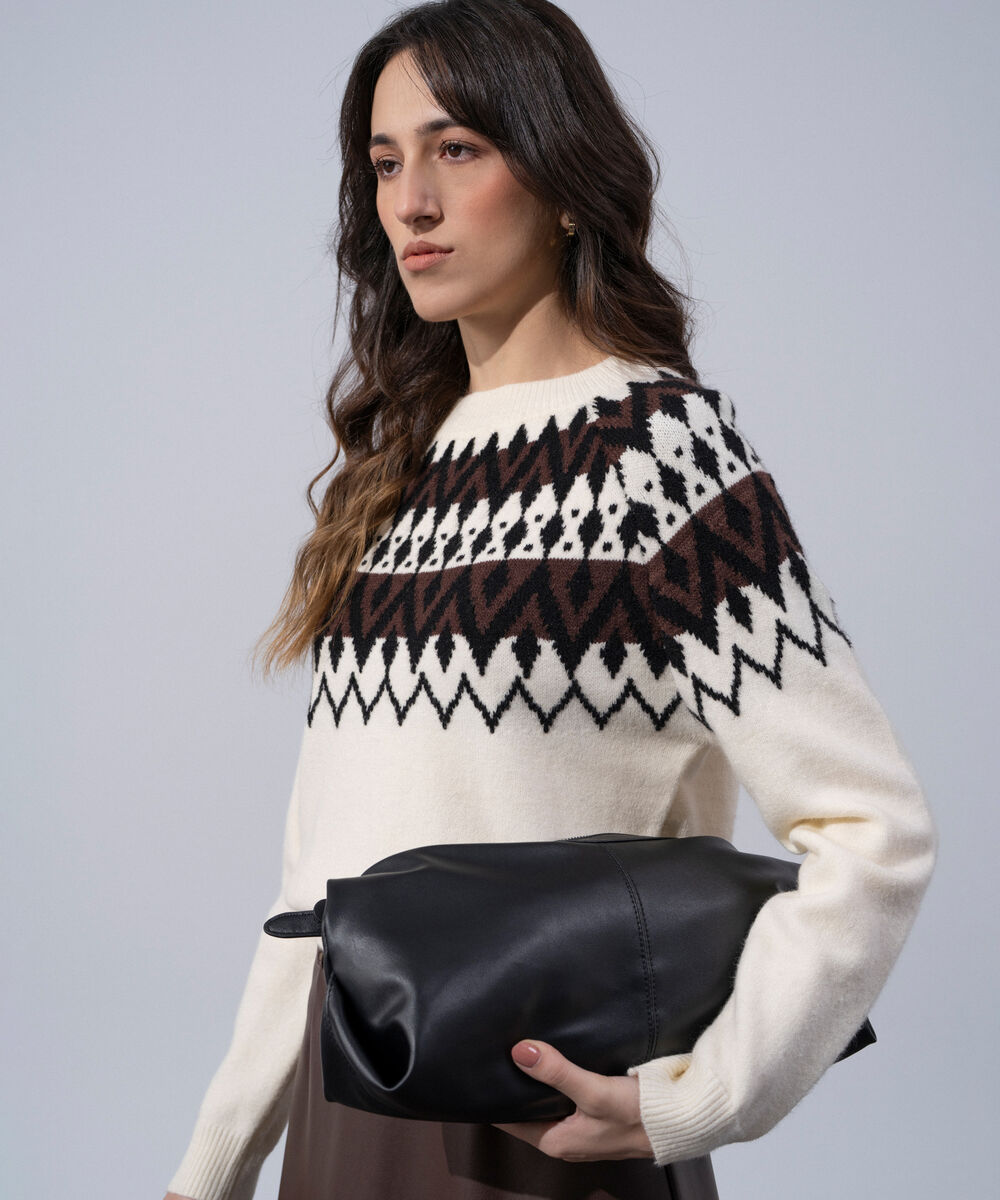 Women's Western Wear Off White Fair Isle Knit Sweater