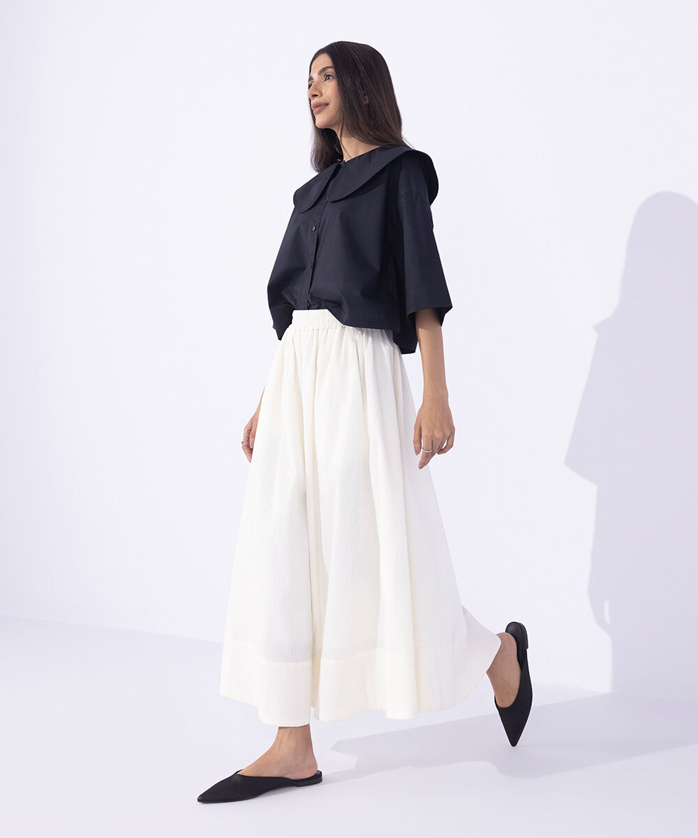 Women's Western Wear Black Peter Pan Cropped Shirt