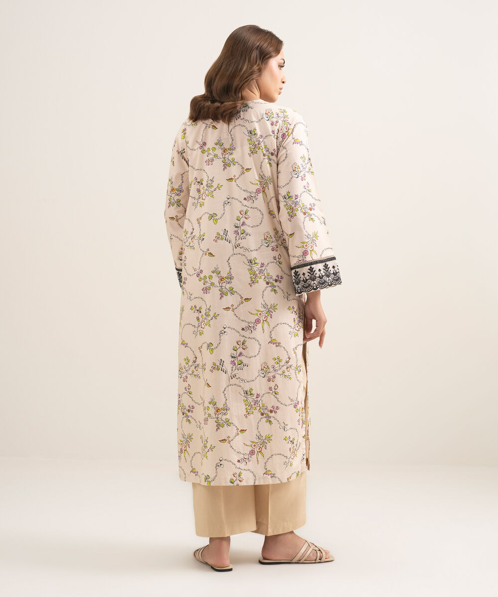 Women's RTW Lawn Embroidered Beige A-Line Shirt