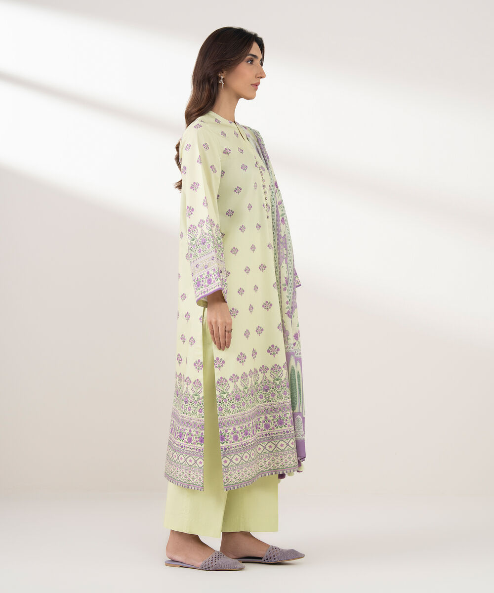 Women's Unstitched Lawn Printed Yellow 3 Piece Suit