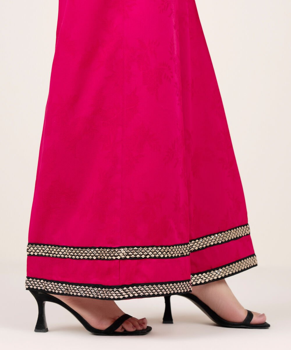 Women's RTW Self Jacquard Leno Embroidered Pink Culottes