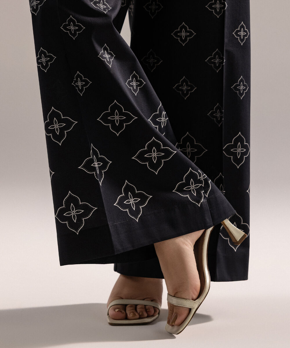 Women's RTW Cambric Printed Black Flared Pants