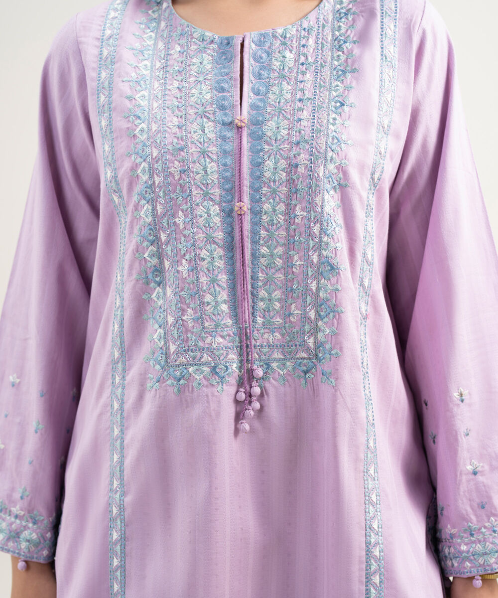 Women's RTW Dobby Embroidered Lilac 2 Piece Suit