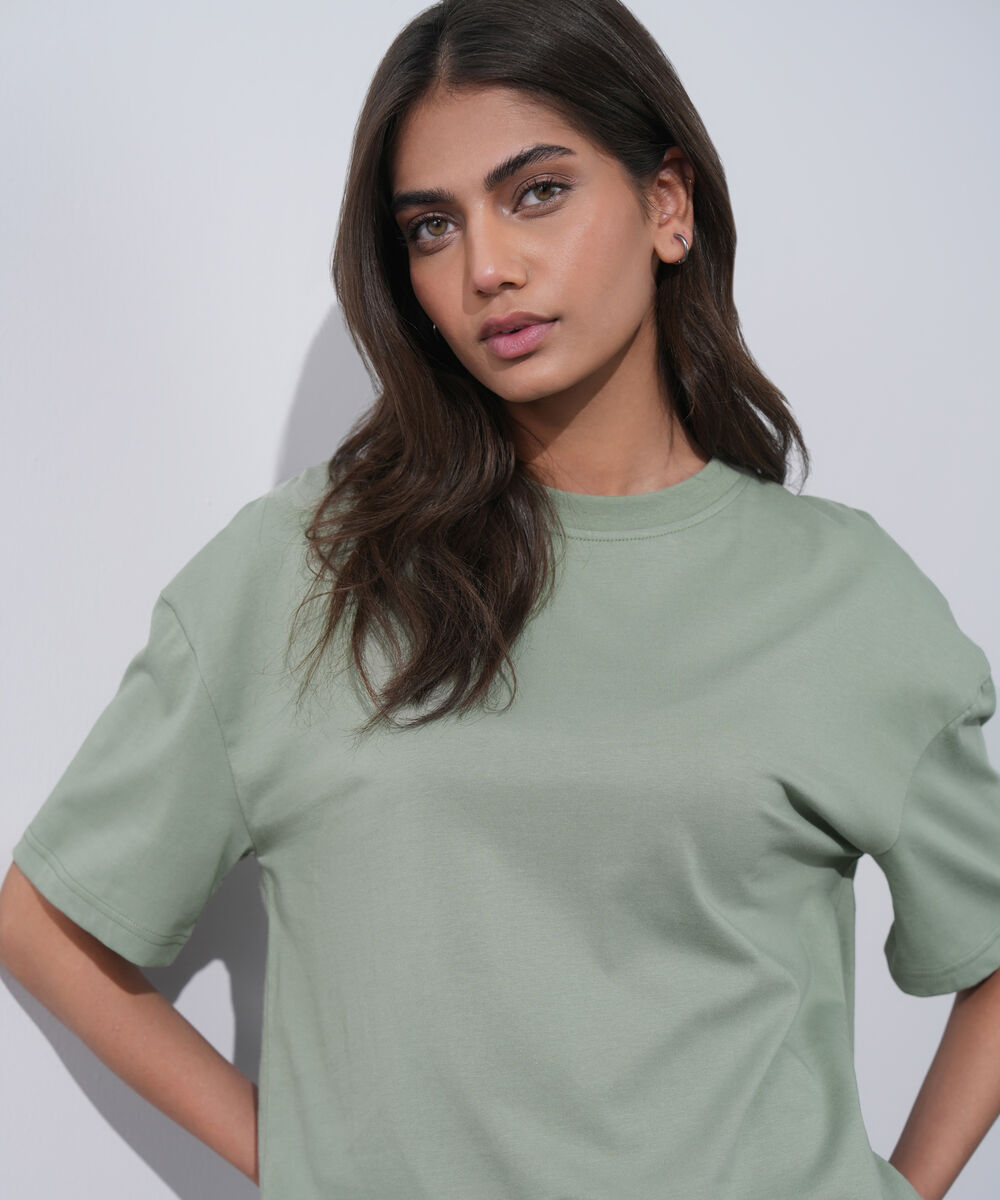 Women's Western Wear Green Loose Fit T-Shirt
