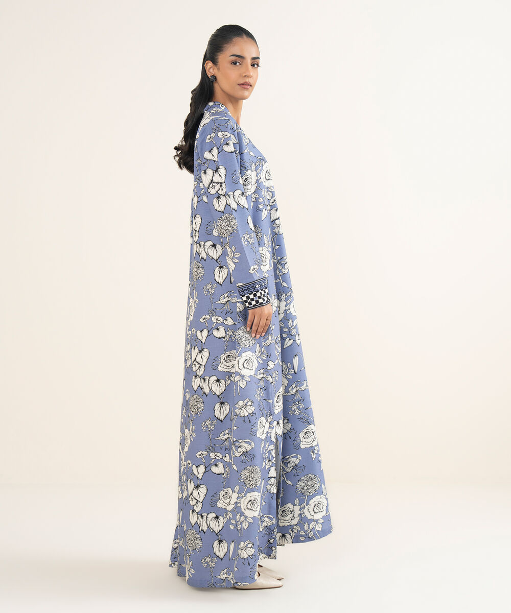 Women's RTW Herringbone Printed Steel Blue A-Line Shirt