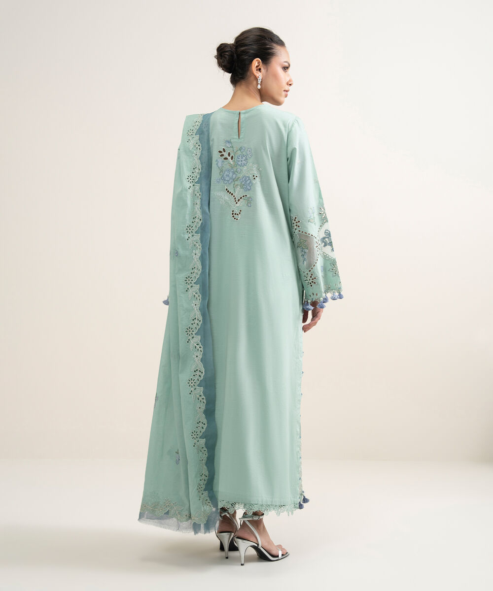 Women's Unstitched Slub Lawn Embroidered Sky Blue 3 Piece Suit