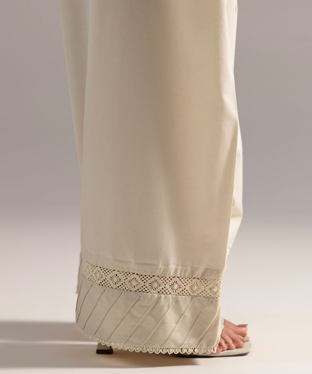 Women's RTW Cambric Solid Off White Shalwar