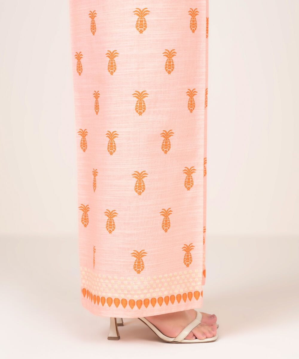 Women's RTW Light Khaddar Printed Orange Straight Pants