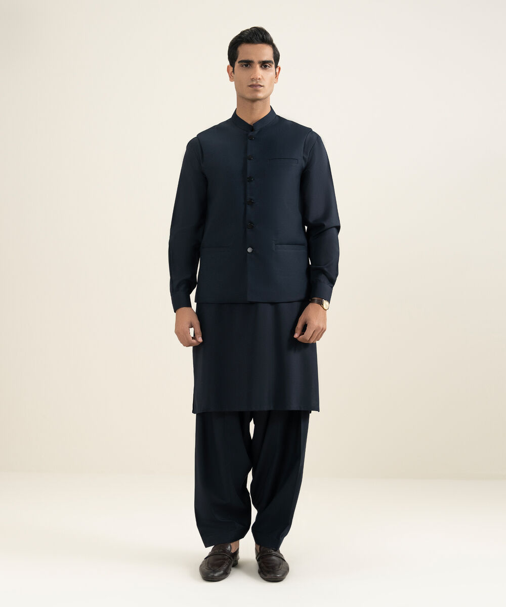 Men's navy Tropical Suiting Waistcoat