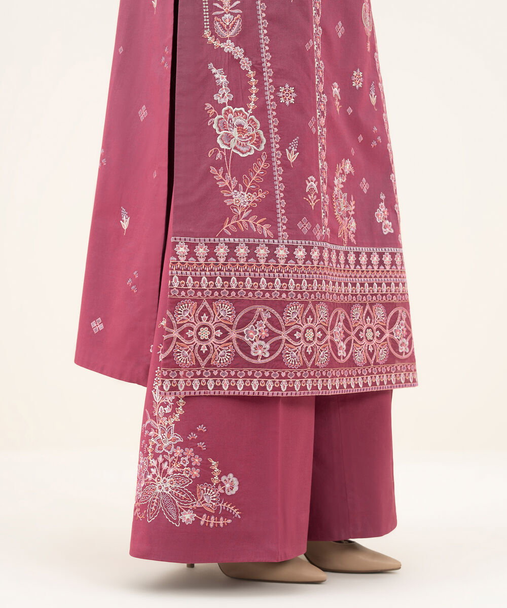 Women's Unstitched Embroidered Zari Khaddar Dark Tea Pink 3 Piece Suit