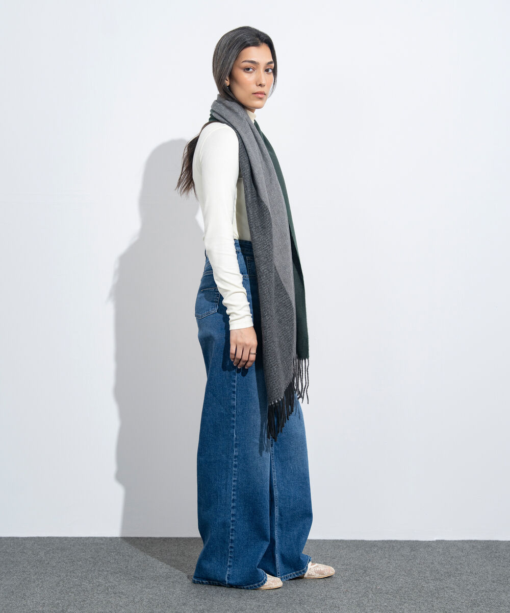 Women's Western Wear Green Striped Woollen Scarf