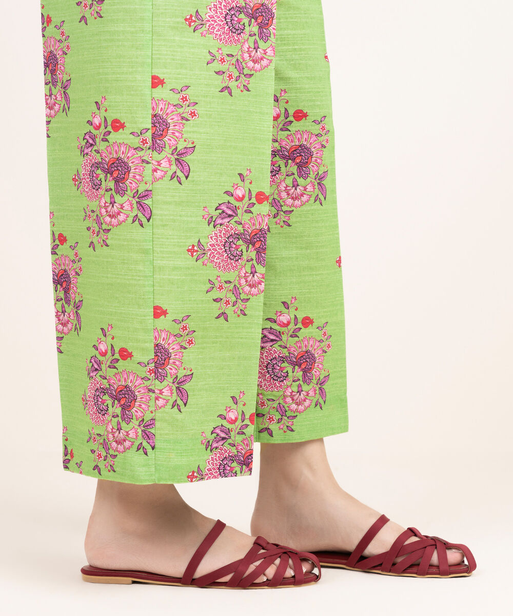 Women's RTW Light Khaddar Green Printed Culottes