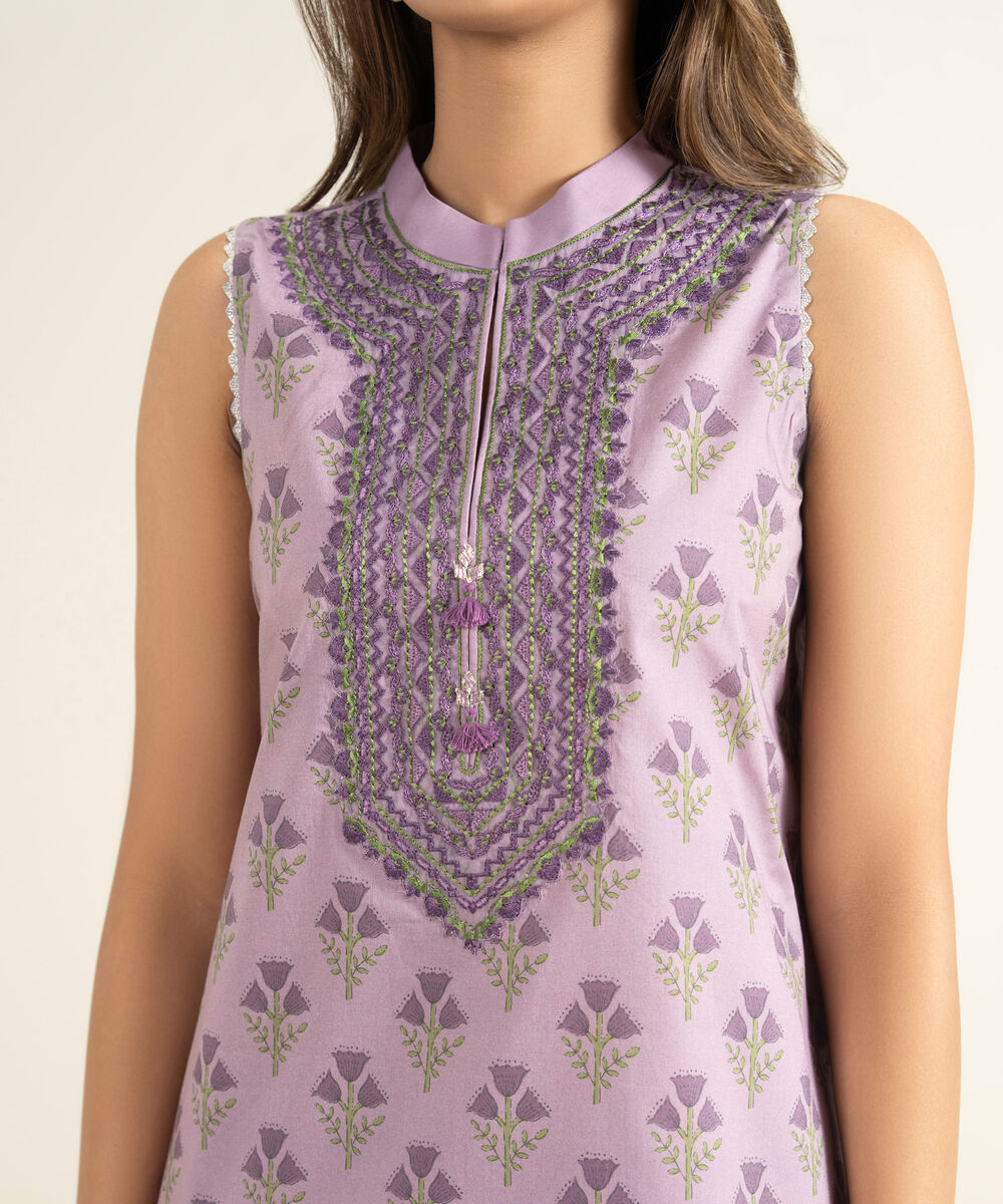 Women's Unstitched Lawn Embroidered Purple 3 Piece Suit