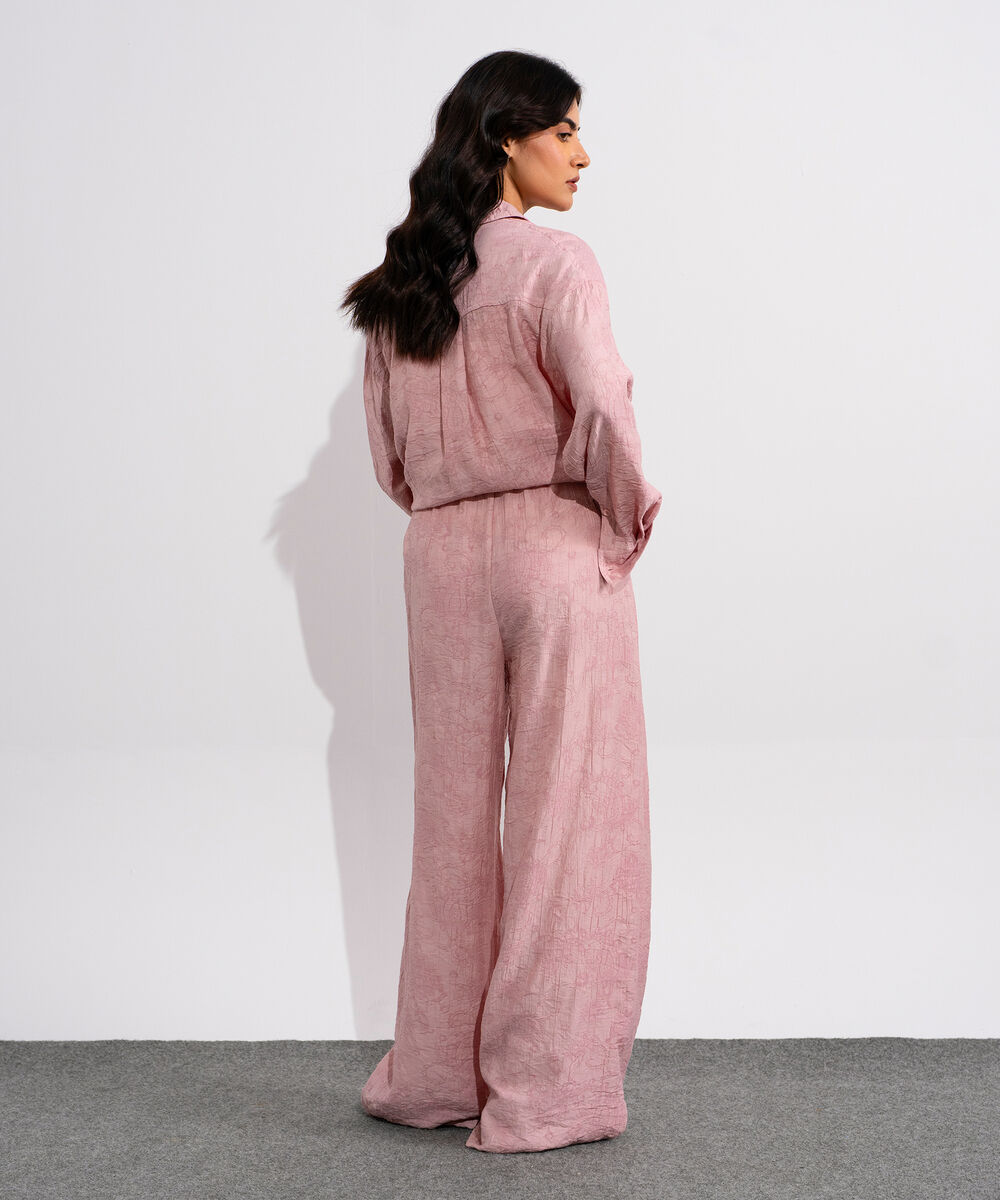 Women's Pink Textured Pull-On Trousers