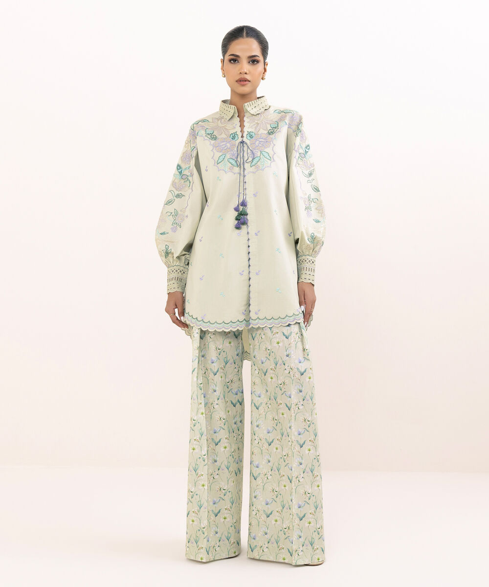 Women's Unstitched Lawn Embroidered Green Two Piece Suit