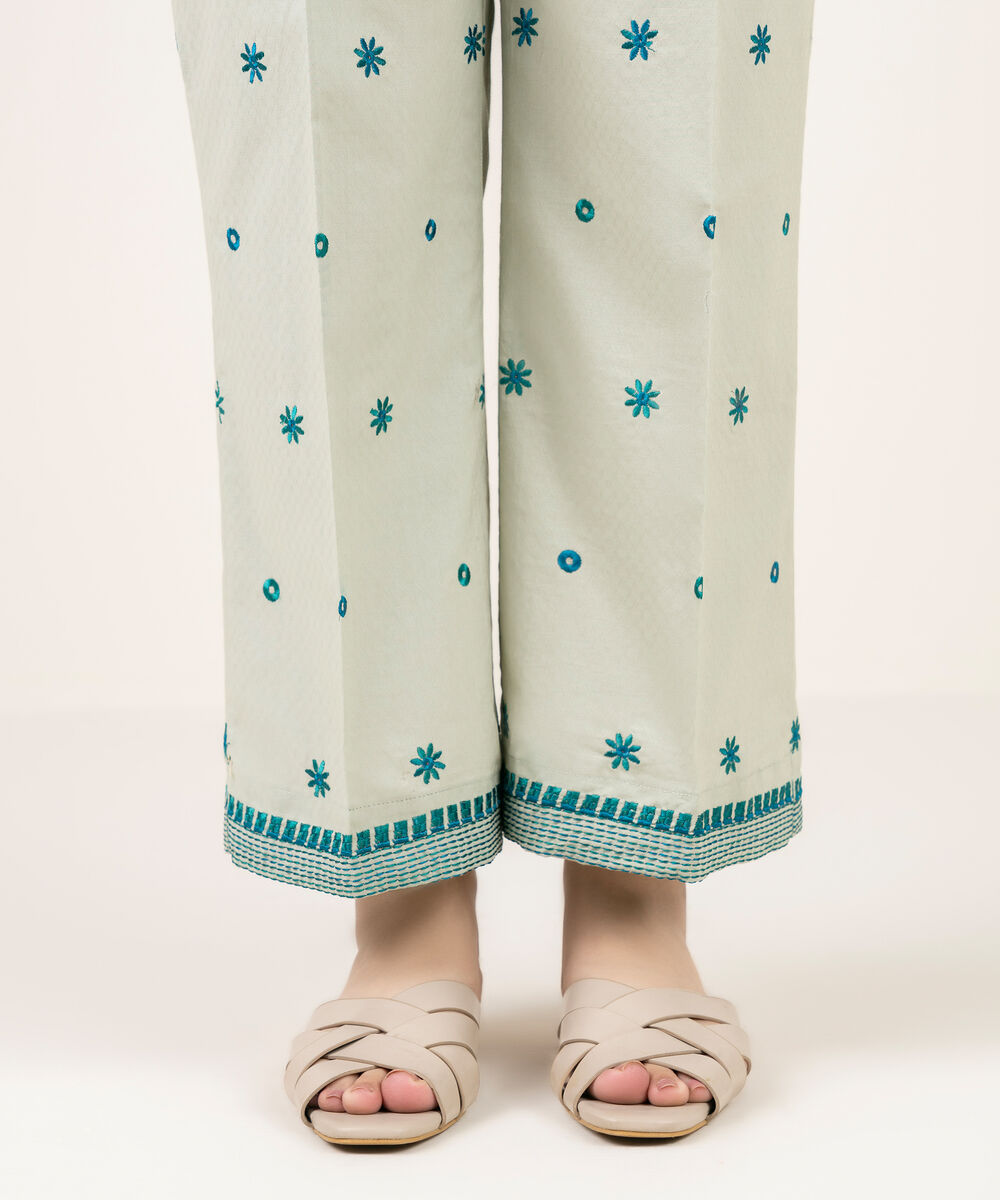 Women's RTW Dobby Embroidered Green Culottes