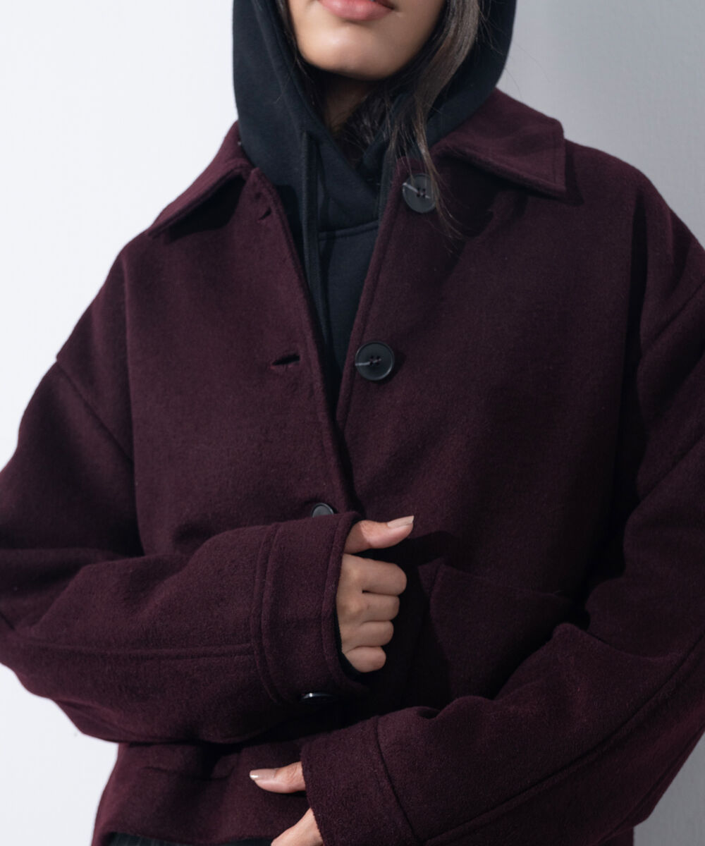 Women's Western Wear Merlot Short Woollen Effect Coat