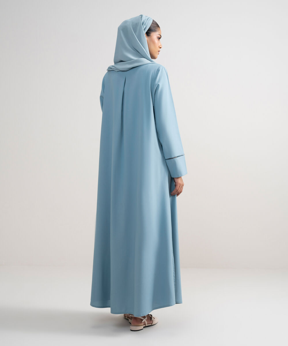 Women's Light Blue Button Through Regular Abbaya Set