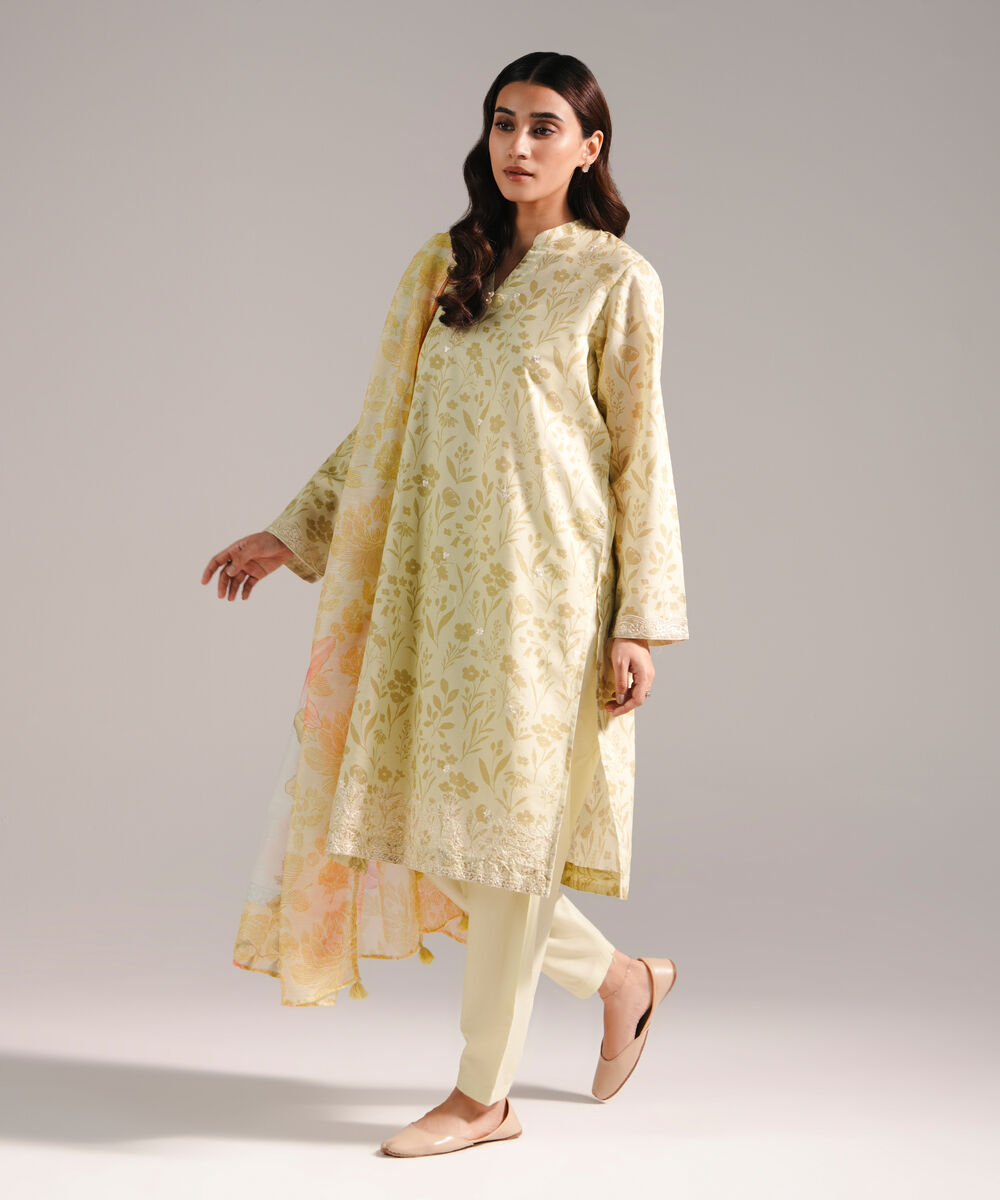 Women's RTW Zari Lawn Embroidered Green 3 Piece Suit