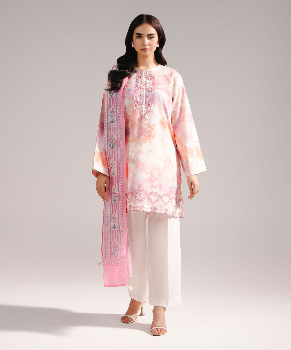 Women's RTW Zari Lawn Embroidered White 3 Piece Suit