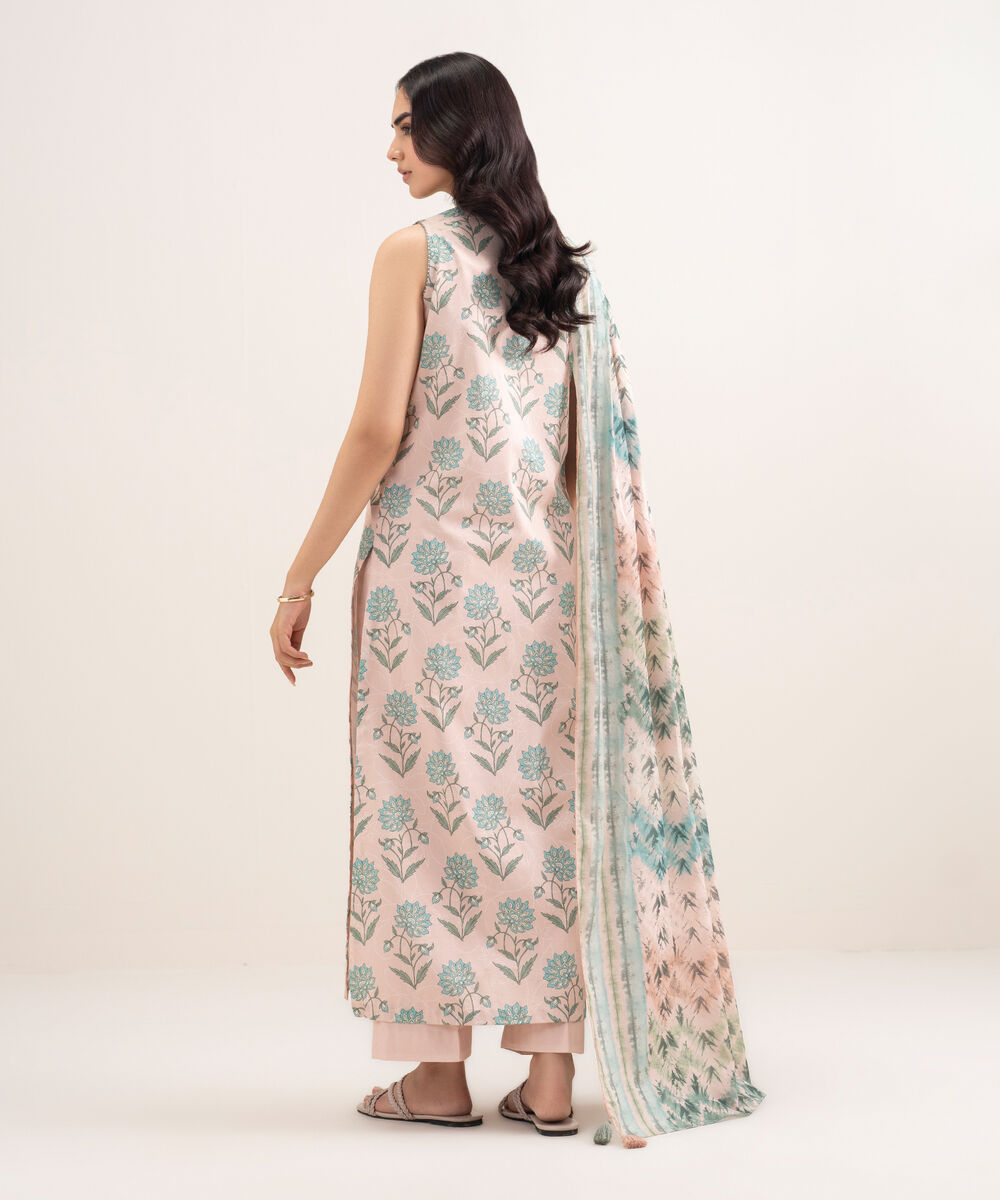 Women's Unstitched Lawn Printed Pink 3 Piece Suit