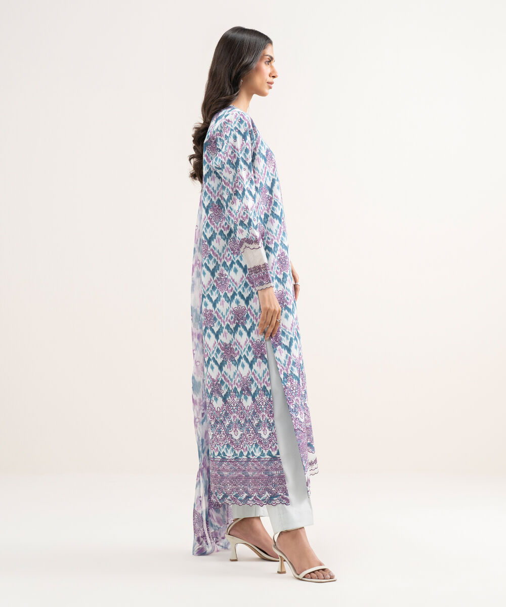 Women's Unstitched Lawn Embroidered Purple 3 Piece Suit