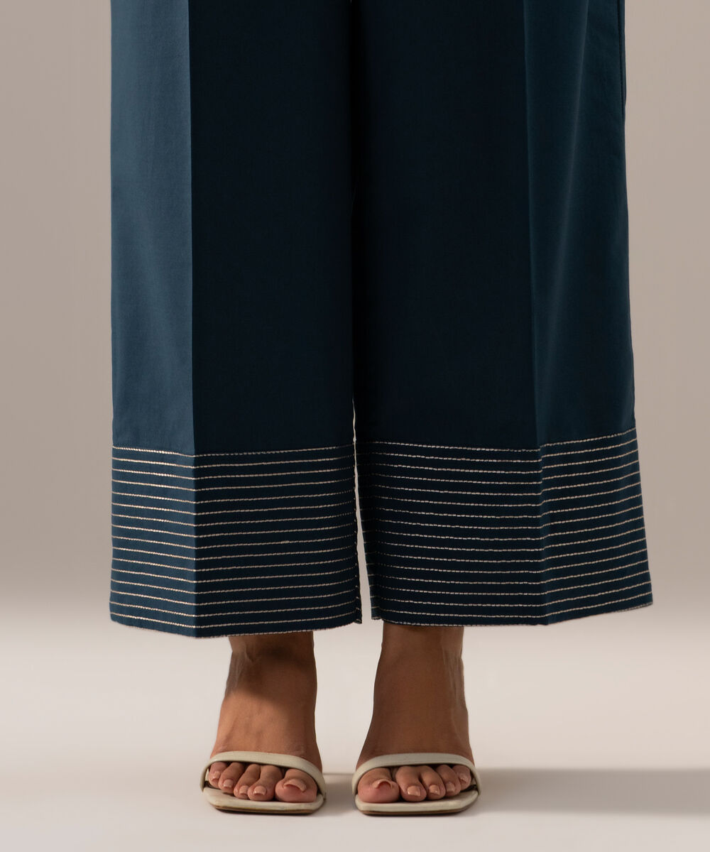 Women's RTW Cambric Solid Teal Farshi Shalwar