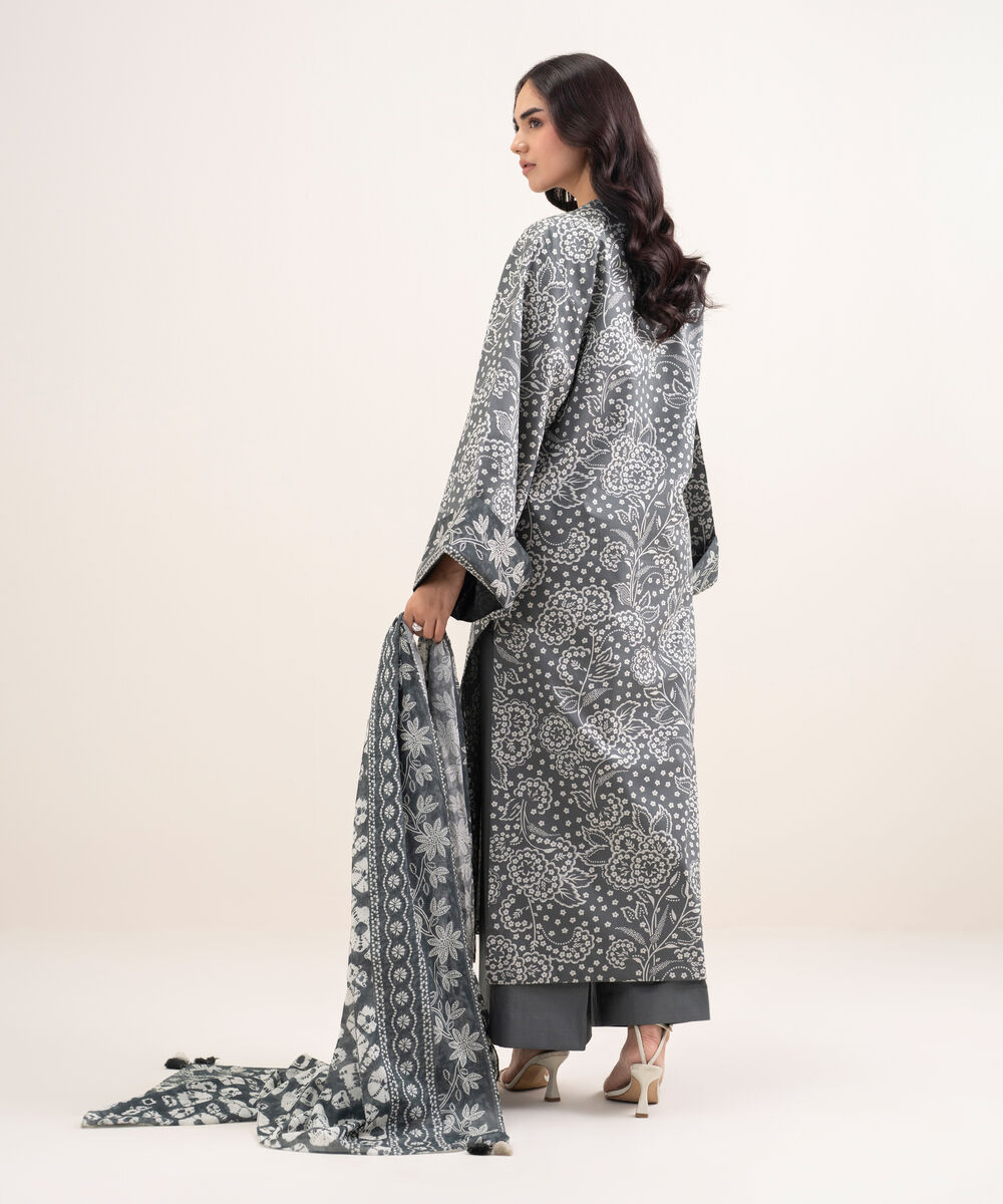 Women's Unstitched Lawn Printed Grey 3 Piece Suit