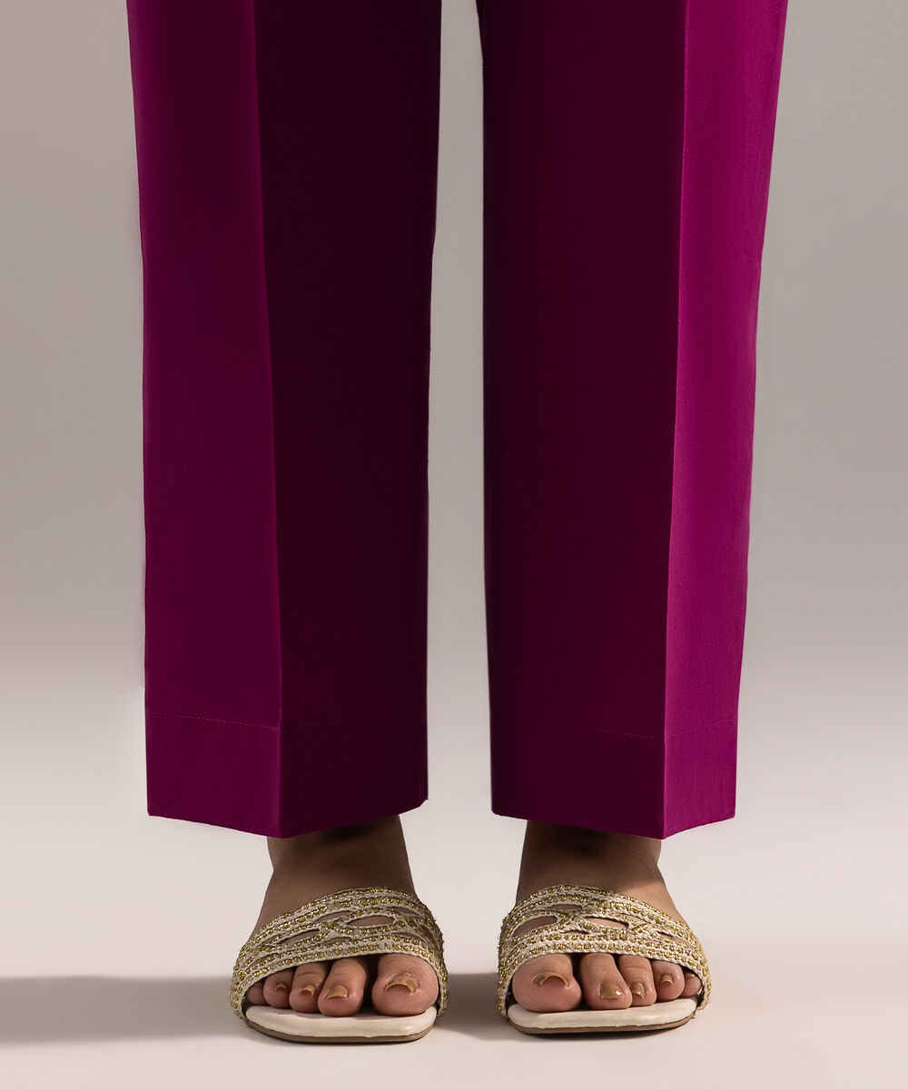 Women's RTW Cambric Solid Purple Straight Pants