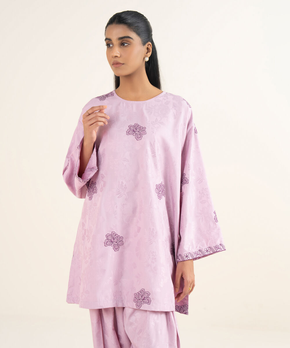 Women's RTW Jacquard Embroidered Lilac Boxy Shirt