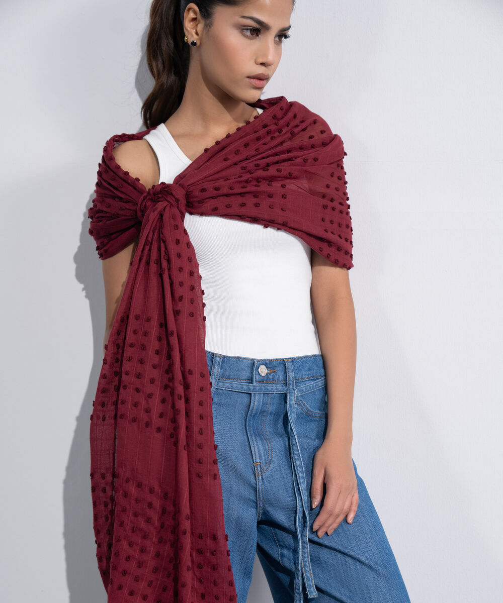 Women's Western Maroon Rectangular Scarf