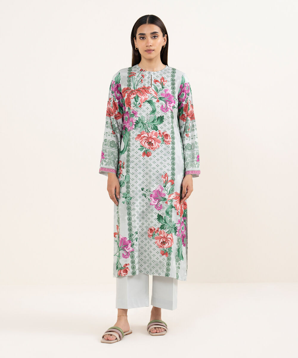Women's RTW Arabic Lawn Grey Printed Straight Shirt