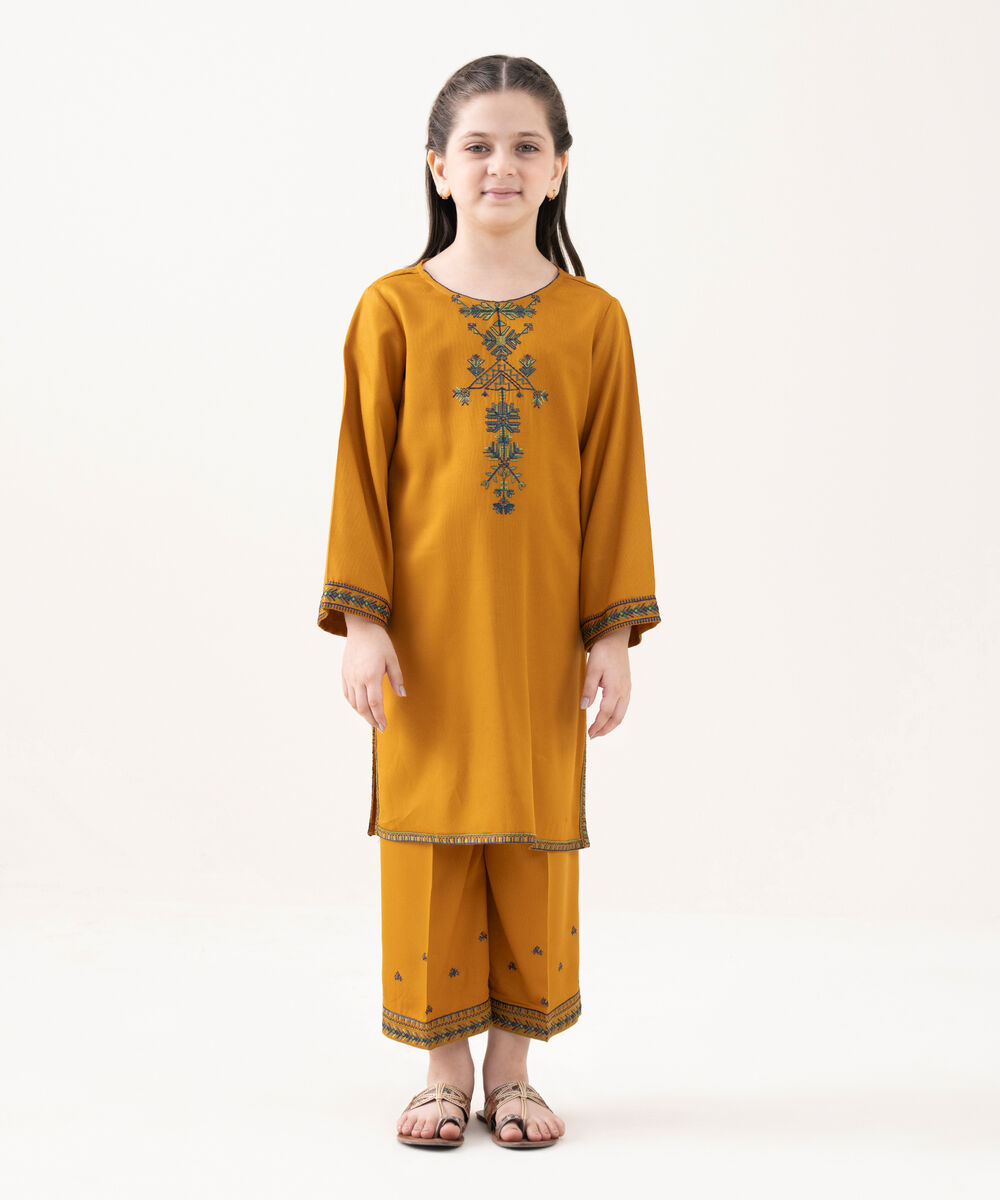 Girl's Bedford  Embroidered Mustard 2 Piece Suit