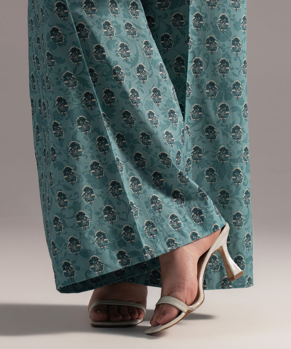 Women's RTW Cambric Printed Blue Flared Pants