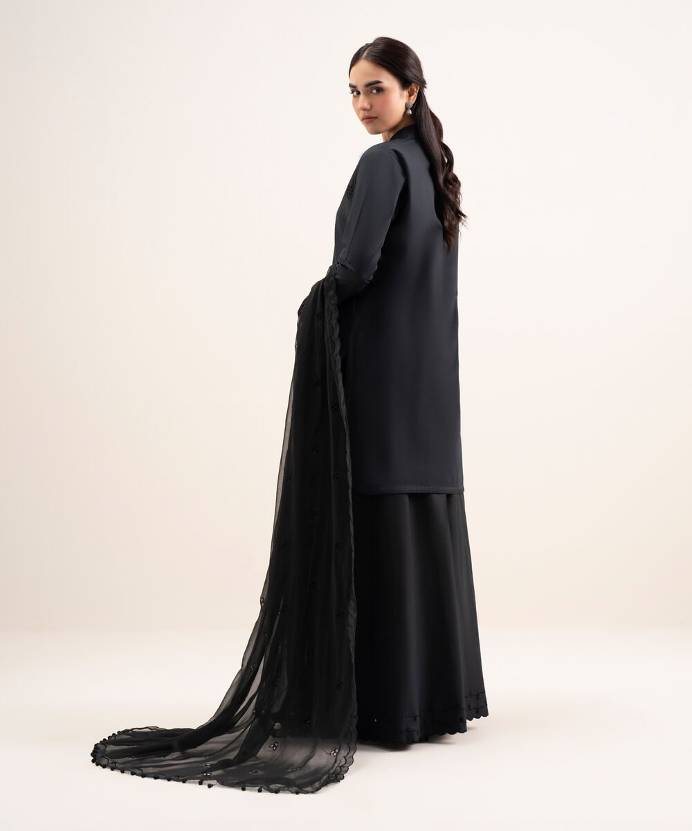 Women's Unstitched Textured Lawn Embroidered Black 3 Piece Suit