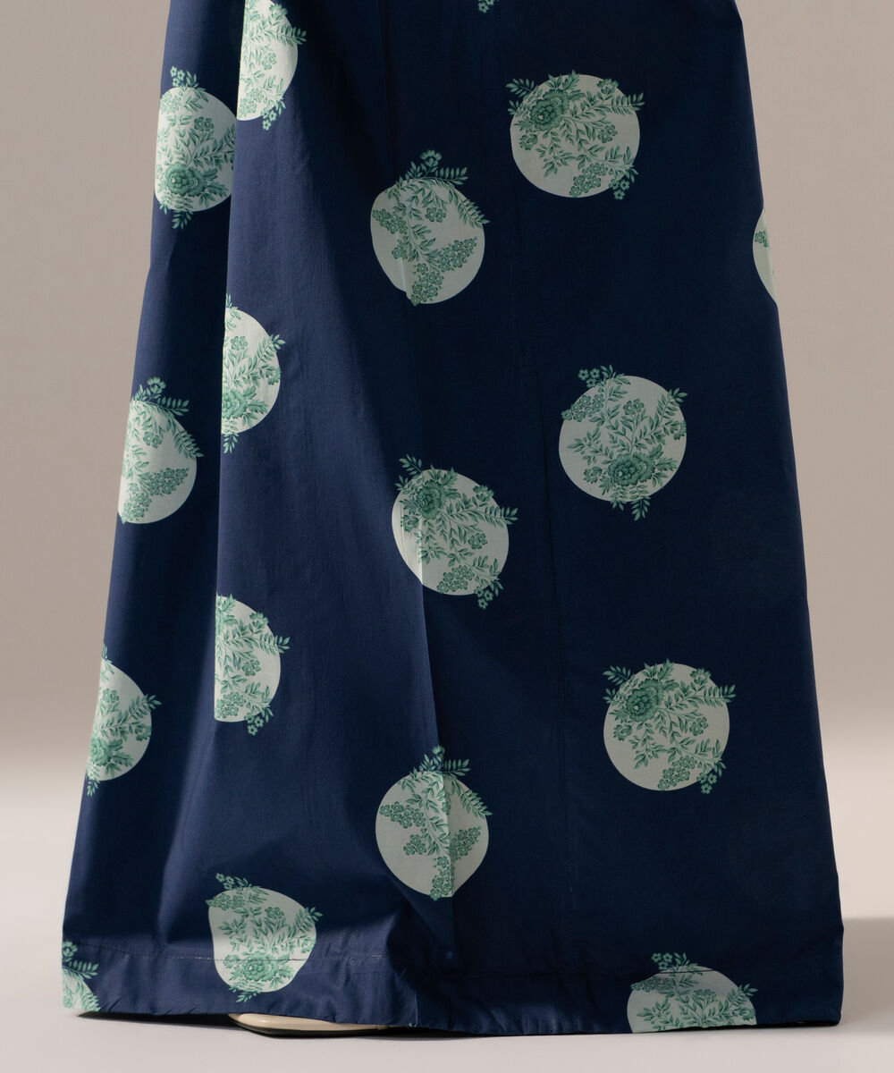 Women's RTW Poplin Printed Dark Blue Flared Pants