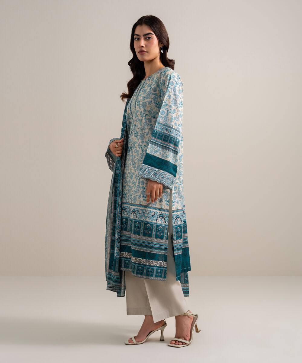 Women's Unstitched Lawn Embroidered Peach 3 Piece Suit