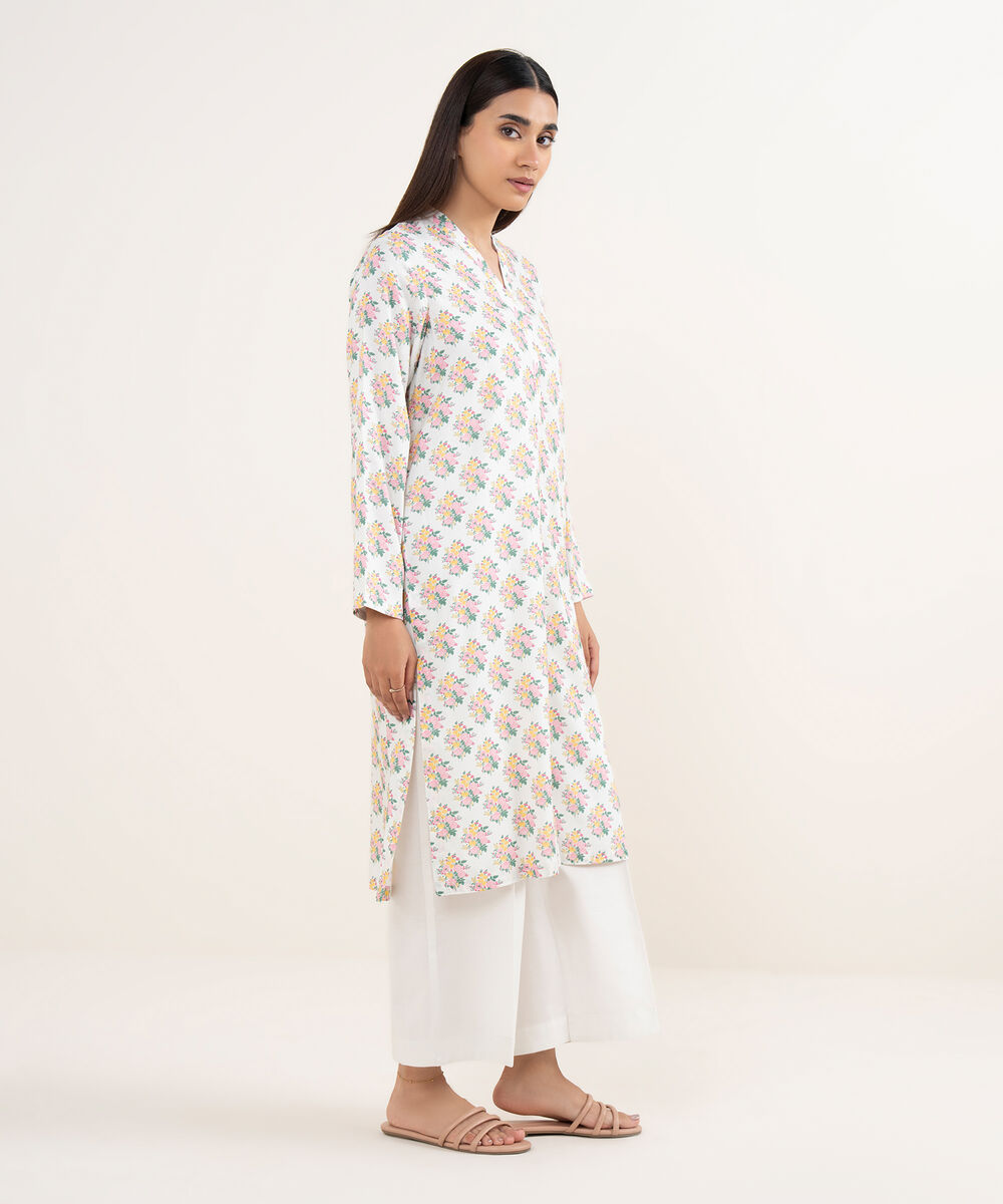 Women's RTW Arabic Lawn Grey Printed Straight Shirt