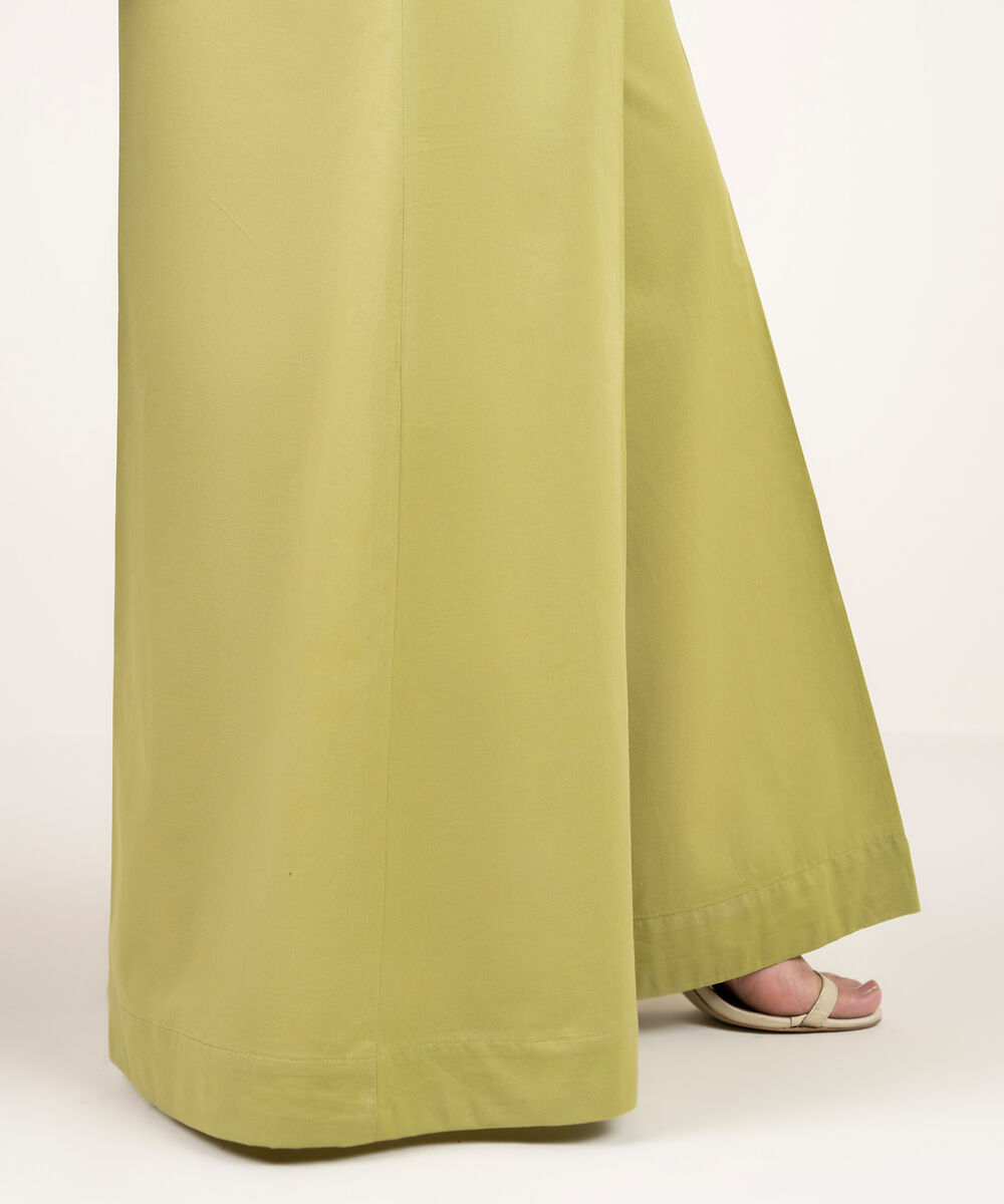 Women's RTW Cambric Solid Green Flared Pants