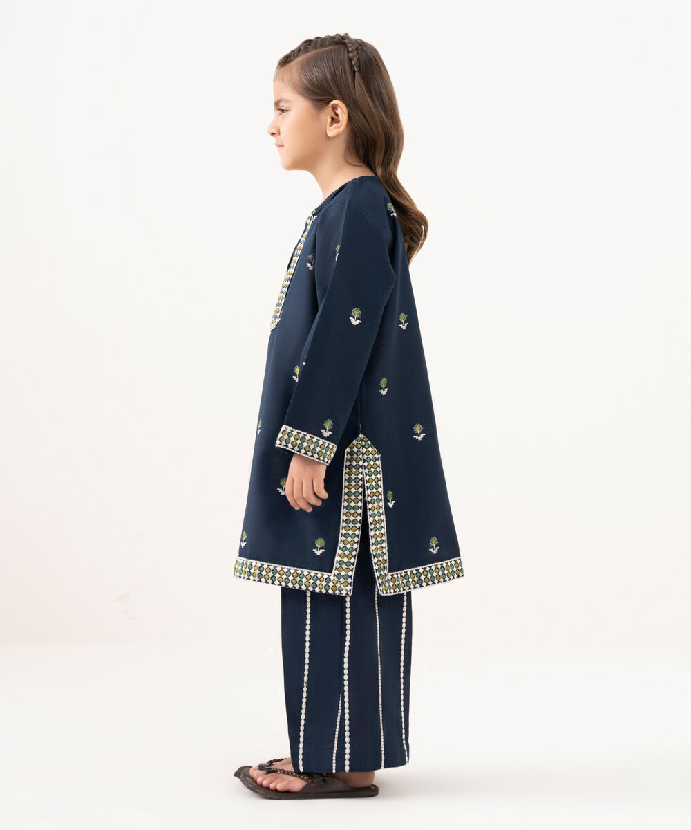 Girl's Light Khaddar Embroidered Blue 2 Piece Suit